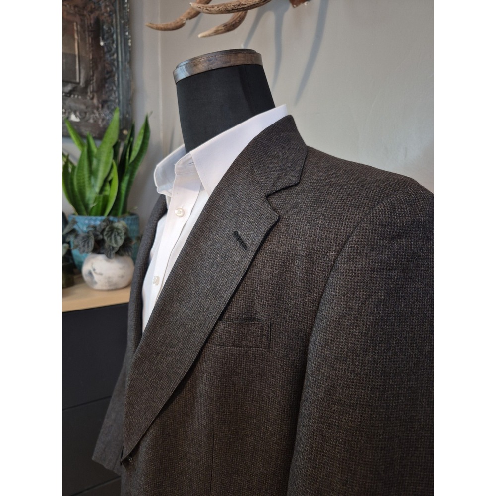 Briar Mens Brown Houndstooth Wool Sport Coat 41S Made in Italy Vintage 2 Button